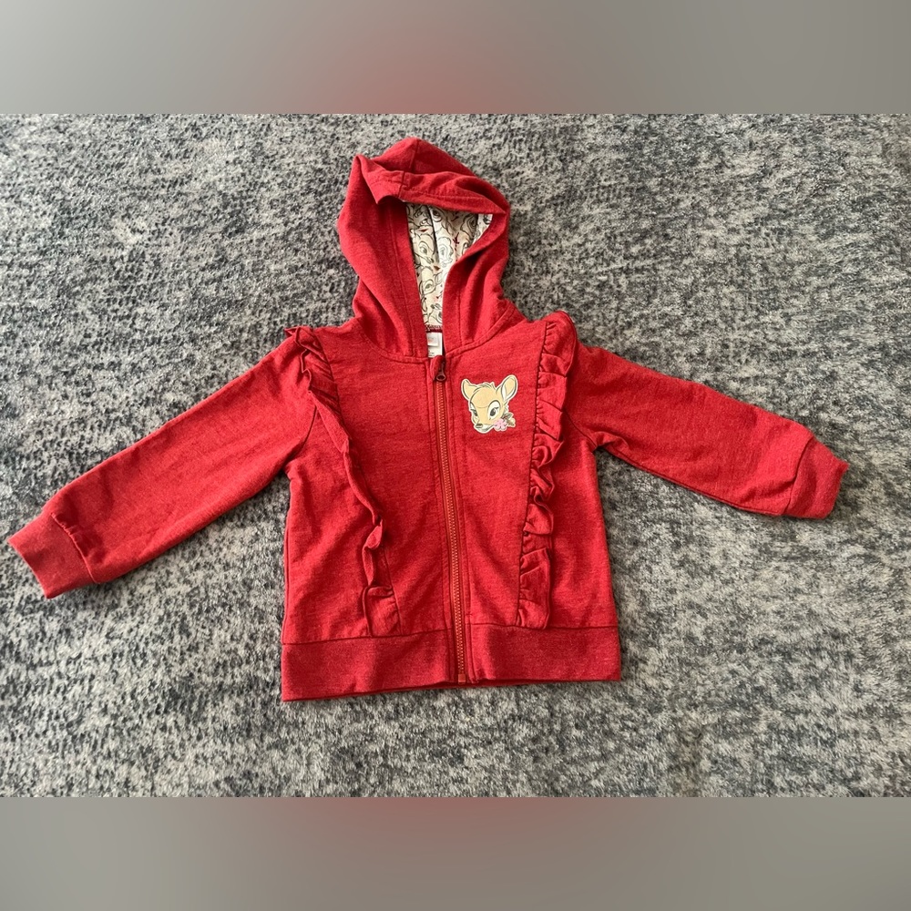 Disney Baby Bambi Red Hooded Zip Front Sweater Size 24M